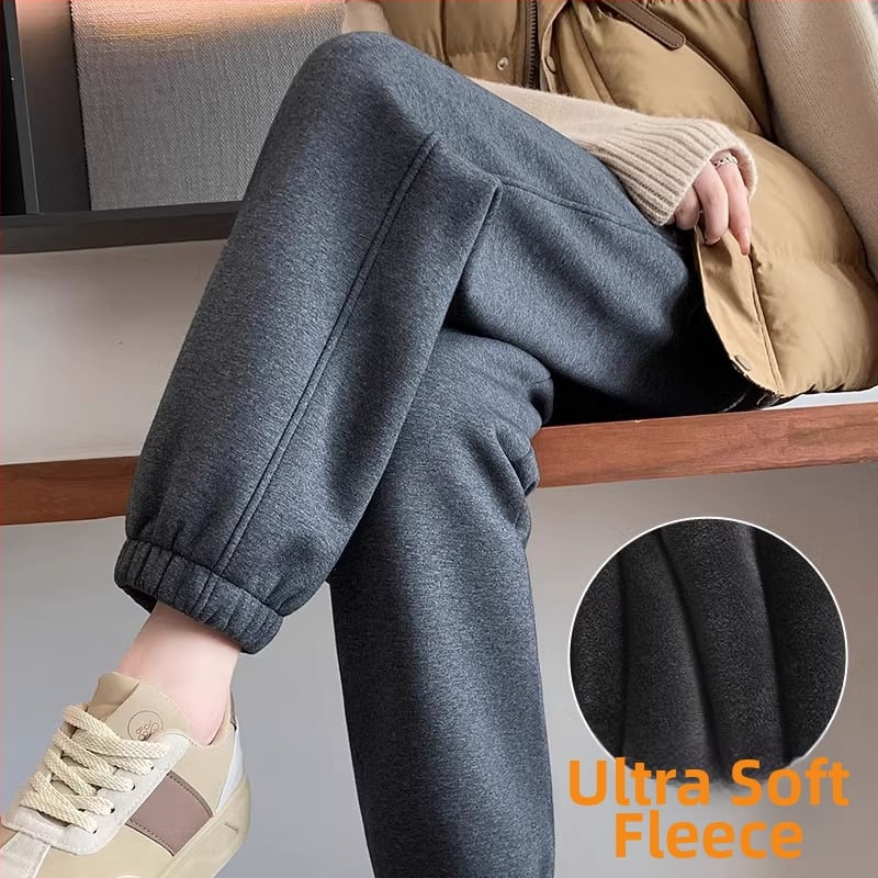 Moteriški flisiniai sportiniai kelnes žiemai, aukštas liemuo, storas audinys, medvilnės 70–80% ir poliesterio <30% mišinio