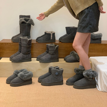 Moteriški odiniai sniego batai su storesne padu, vilnos-kašmyro vidinė danga, gilus įėjimas, žemas siluetas