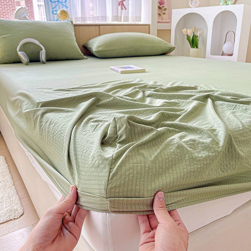 Set posteljine od dvostruko guste gaze – tri komada, od ice silk, twill tkanina, bojenje vlaknima, ekološki prihvatljivo bojanje, prugasti uzorak, hotelski stil
