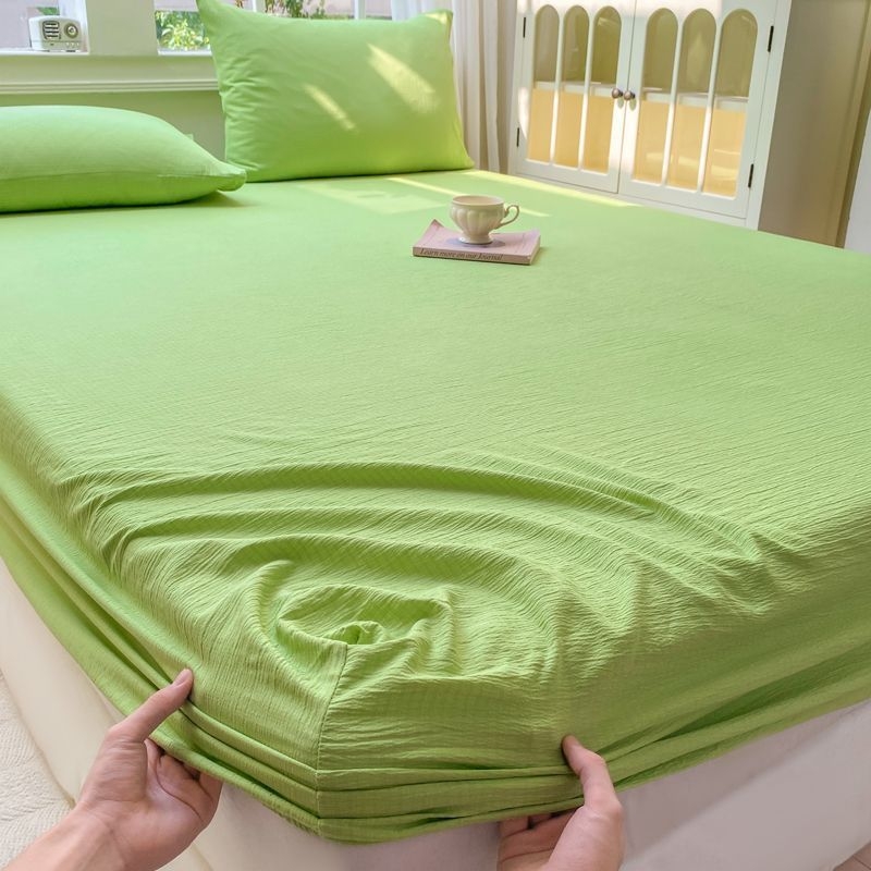 Set posteljine od dvostruko guste gaze – tri komada, od ice silk, twill tkanina, bojenje vlaknima, ekološki prihvatljivo bojanje, prugasti uzorak, hotelski stil