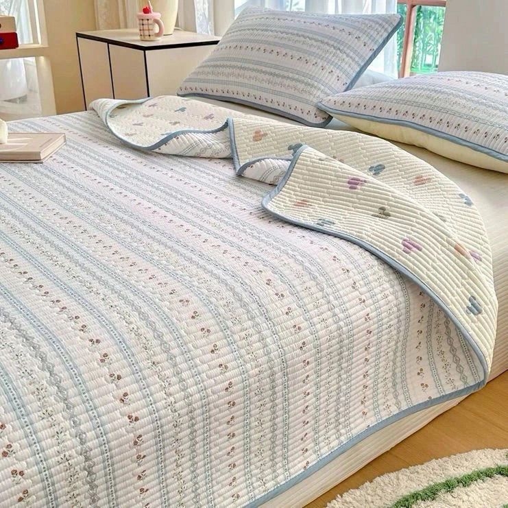 Trodjelni set pokrivača za krevet, dvostrani, za tatami madrac, prugasti, twill, poliester