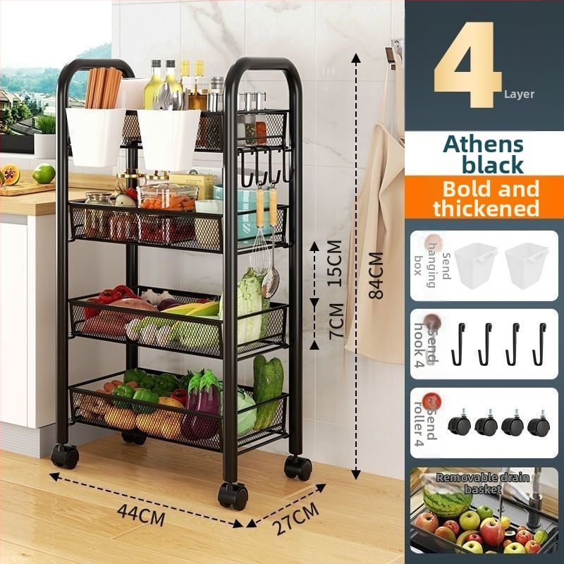 Sešas līmeņu nerūsējošā tērauda mobilais uzglabāšanas plaukts ar riteņiem, grīdā stāvošs, piemērots virtuvei un guļamistabai (6 līmeņi; nerūsējošs tērauds; riteņi)