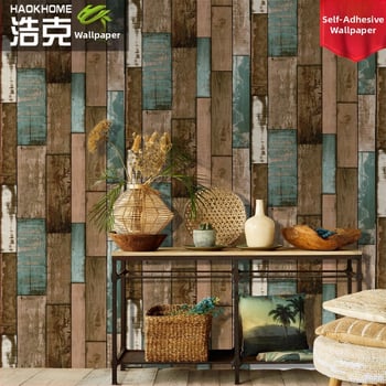 HAOKHOME/Hulk pašlīmējamā PVC tapete ar koka graudu tekstūru, retro stils, trīslāņu konstrukcija