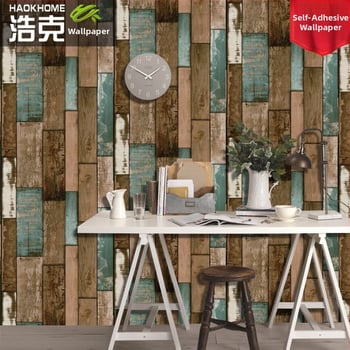 HAOKHOME/Hulk pašlīmējamā PVC tapete ar koka graudu tekstūru, retro stils, trīslāņu konstrukcija