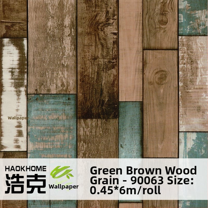 HAOKHOME/Hulk pašlīmējamā PVC tapete ar koka graudu tekstūru, retro stils, trīslāņu konstrukcija