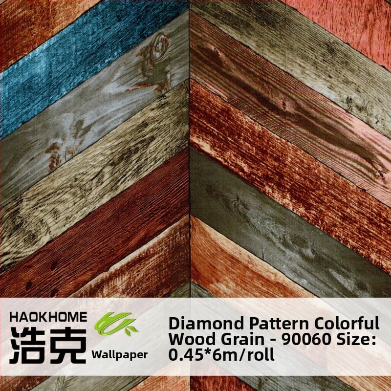 HAOKHOME/Hulk pašlīmējamā PVC tapete ar koka graudu tekstūru, retro stils, trīslāņu konstrukcija