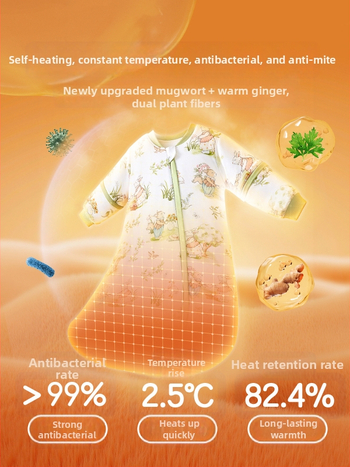 Jingqi Warm Ginger Dječja spavaća vreća – sve sezone, proljeće–jesen–zima, jednodjelni dizajn, debela, s odvojivim rukavima