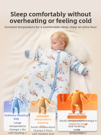 Jingqi Warm Ginger Dječja spavaća vreća – sve sezone, proljeće–jesen–zima, jednodjelni dizajn, debela, s odvojivim rukavima