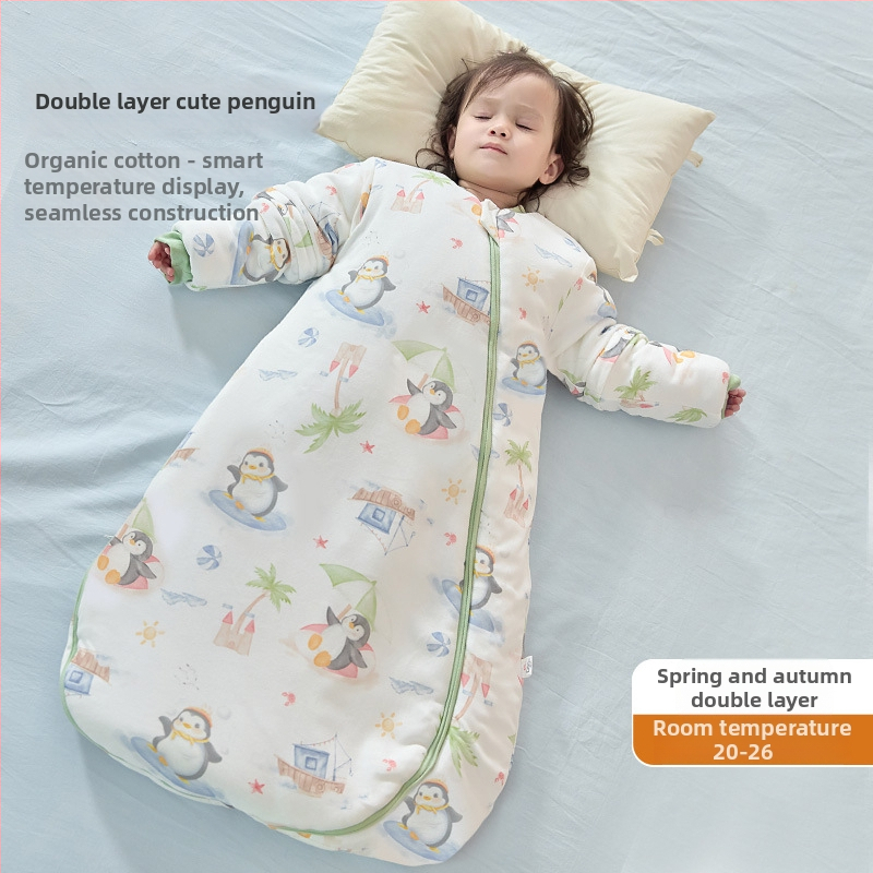 Jingqi Warm Ginger Dječja spavaća vreća – sve sezone, proljeće–jesen–zima, jednodjelni dizajn, debela, s odvojivim rukavima
