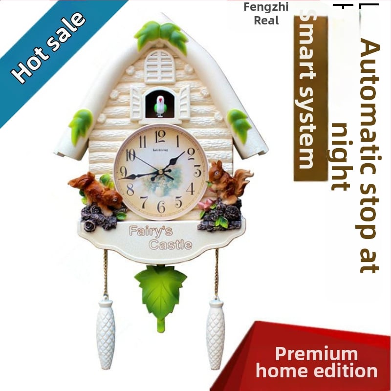 Karikatūras stila sienas pulkstenis ar Eiropas stila dizainu dzīvojamā istabā, ar lecamu sekundes kustību, ar bateriju darbību, safīra korpuss un kvarca stikla ciparnīca