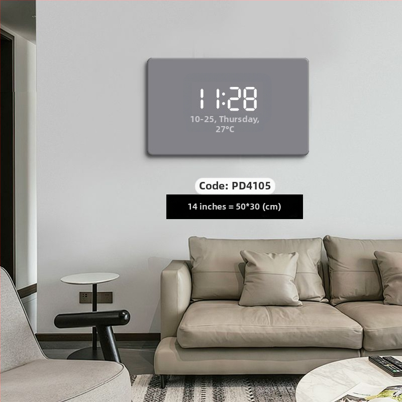 Taisnstūra sienas pulkstenis ar digitālo displeju, LED atmosfēras apgaismojumu, ārēja barošana un lecējošu sekundes kustību