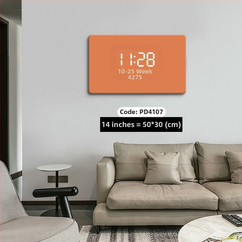 Taisnstūra sienas pulkstenis ar digitālo displeju, LED atmosfēras apgaismojumu, ārēja barošana un lecējošu sekundes kustību