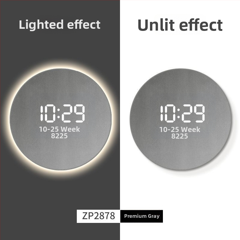 Taisnstūra sienas pulkstenis ar digitālo displeju, LED atmosfēras apgaismojumu, ārēja barošana un lecējošu sekundes kustību