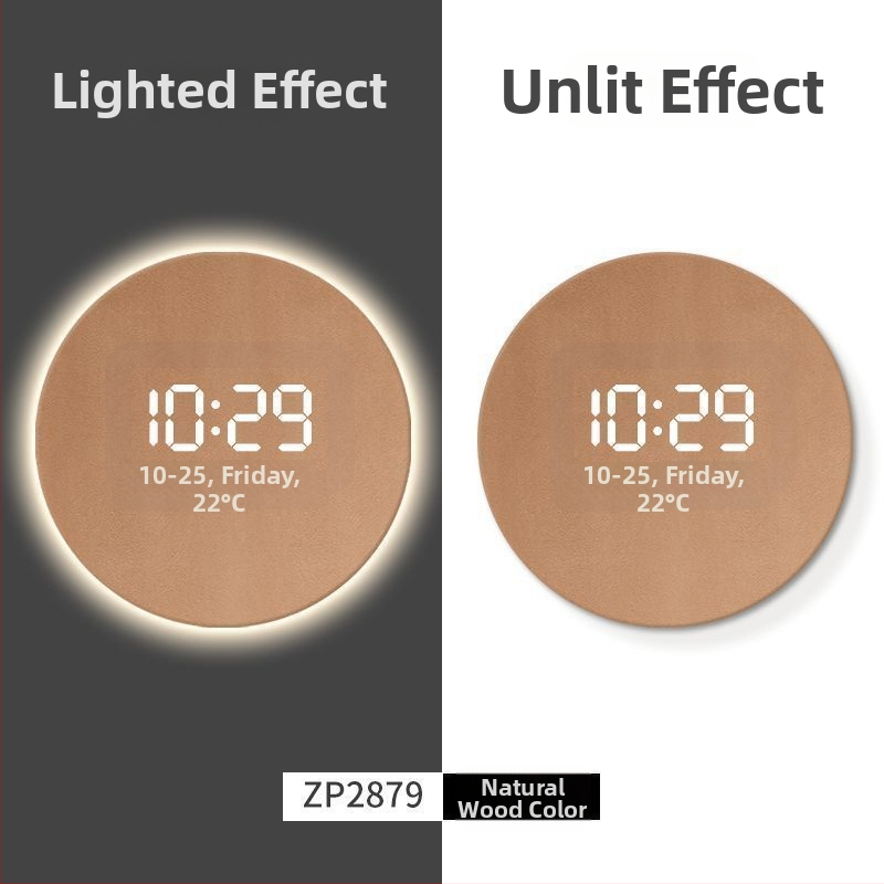 Taisnstūra sienas pulkstenis ar digitālo displeju, LED atmosfēras apgaismojumu, ārēja barošana un lecējošu sekundes kustību