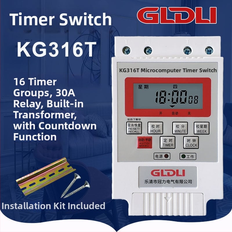 Kg316T mikrokontroles laika vadības slēdzis ielu apgaismojumam — 220V, ārējais barošanas avots, displejs ar indikatoru un cipariem, automātiska izslēgšana