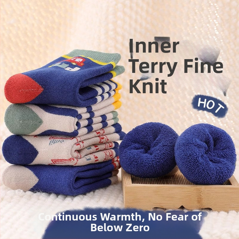 Detské zimné hrubé ponožky s brúseným vnútrom, stredná dĺžka, unisex, 65% polyester