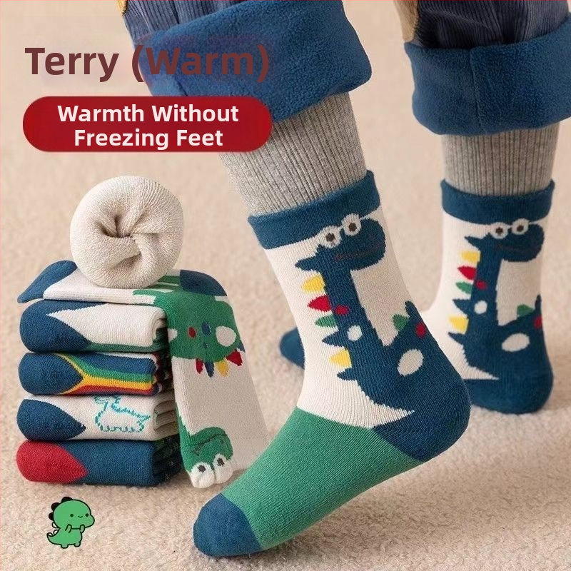 Detské zimné hrubé ponožky s brúseným vnútrom, stredná dĺžka, unisex, 65% polyester