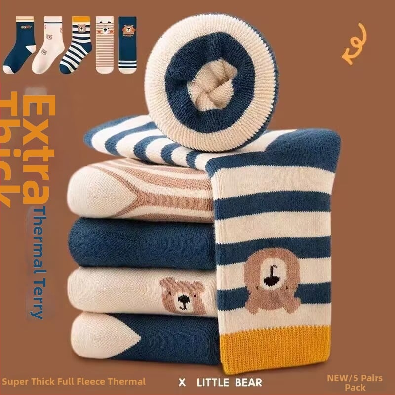 Детски зимни чорапи, дебели с флисов вътрешен слой, средна височина, унисекс, 65% полиестер