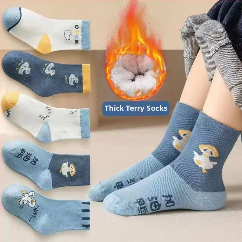 Детски зимни чорапи, дебели с флисов вътрешен слой, средна височина, унисекс, 65% полиестер