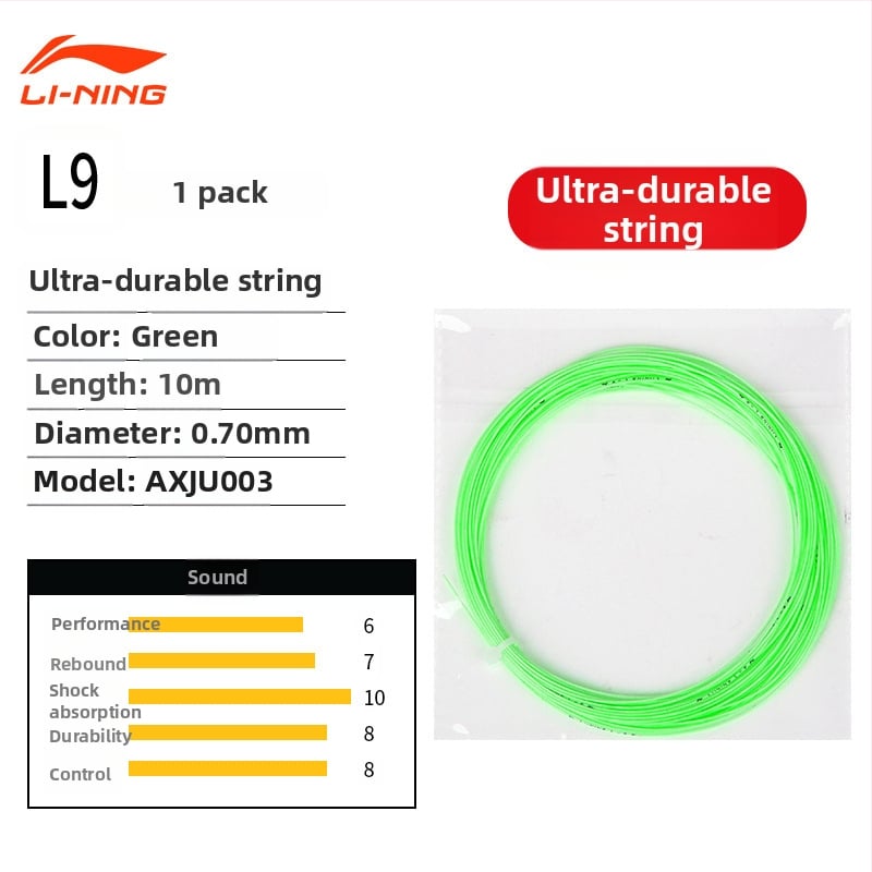 Li Ning badmintona raketes trosīte – neilona šķiedra, augsta elastība, izturība