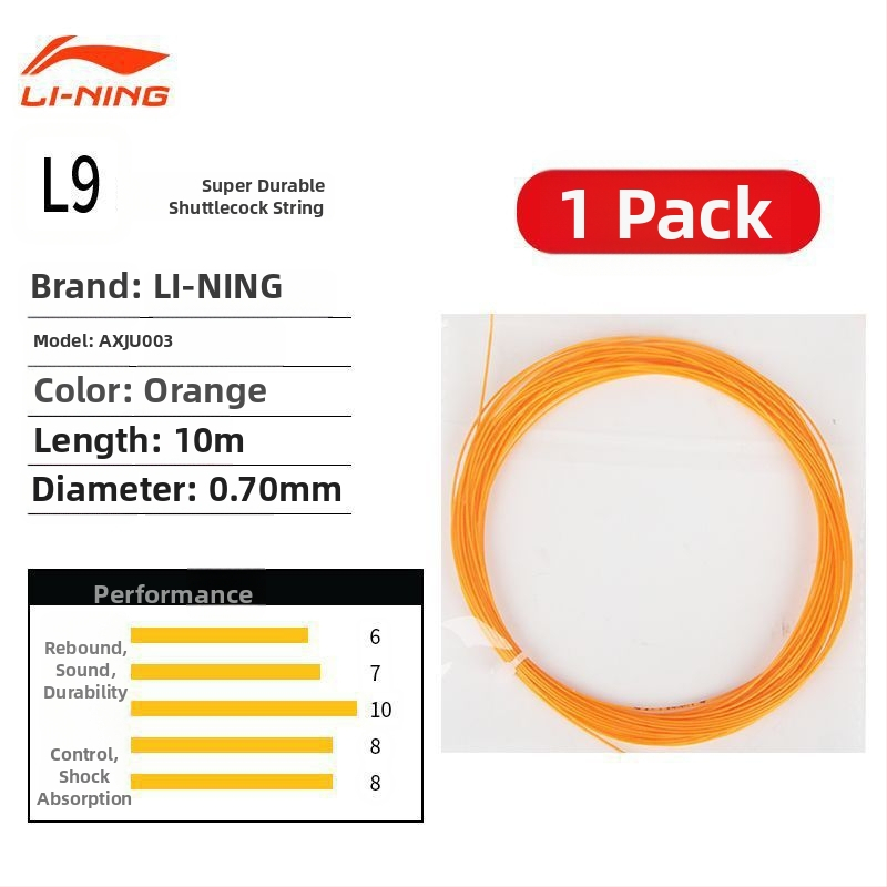 Li Ning badmintona raketes trosīte – neilona šķiedra, augsta elastība, izturība