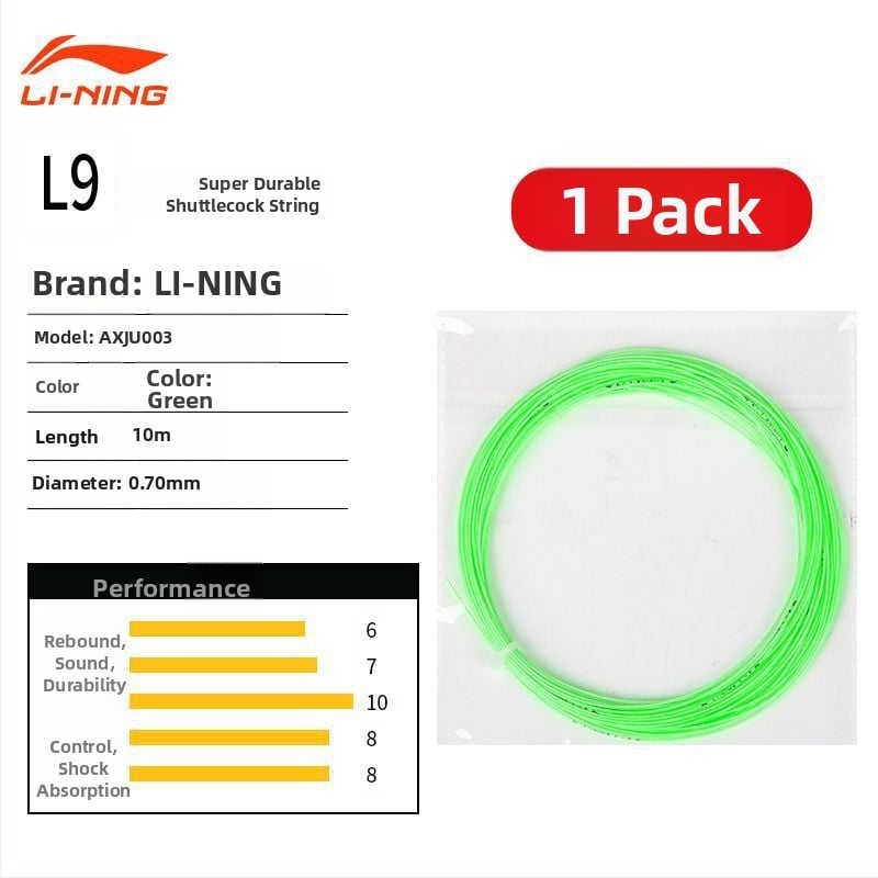 Li Ning badmintona raketes trosīte – neilona šķiedra, augsta elastība, izturība