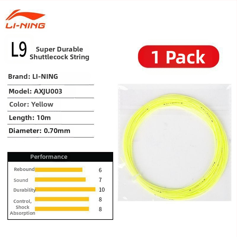 Li Ning badmintona raketes trosīte – neilona šķiedra, augsta elastība, izturība