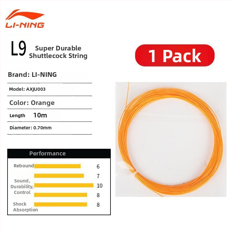 Li Ning badmintona raketes trosīte – neilona šķiedra, augsta elastība, izturība
