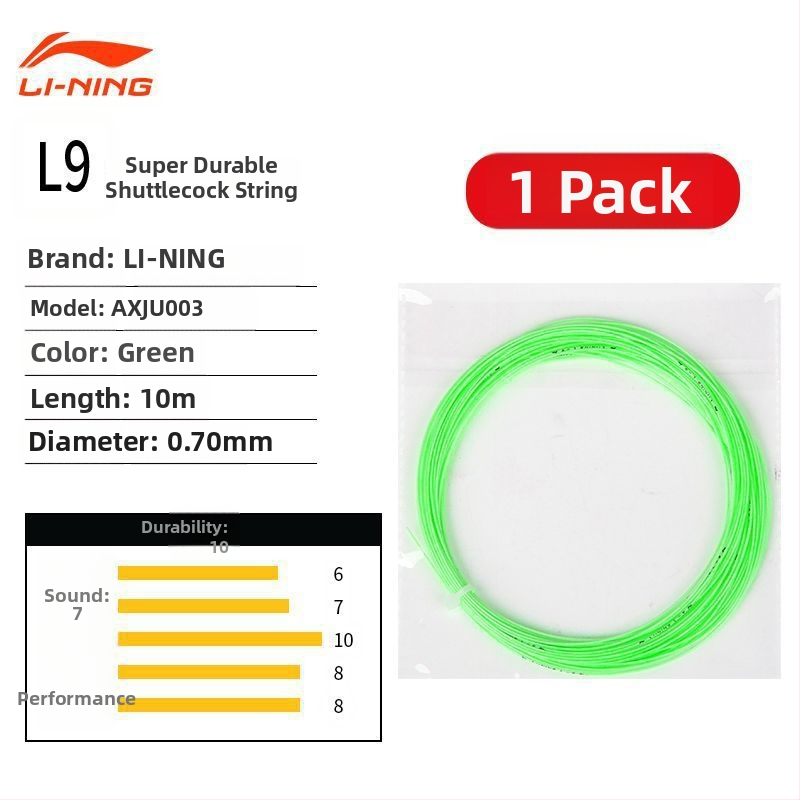 Li Ning badmintona raketes trosīte – neilona šķiedra, augsta elastība, izturība
