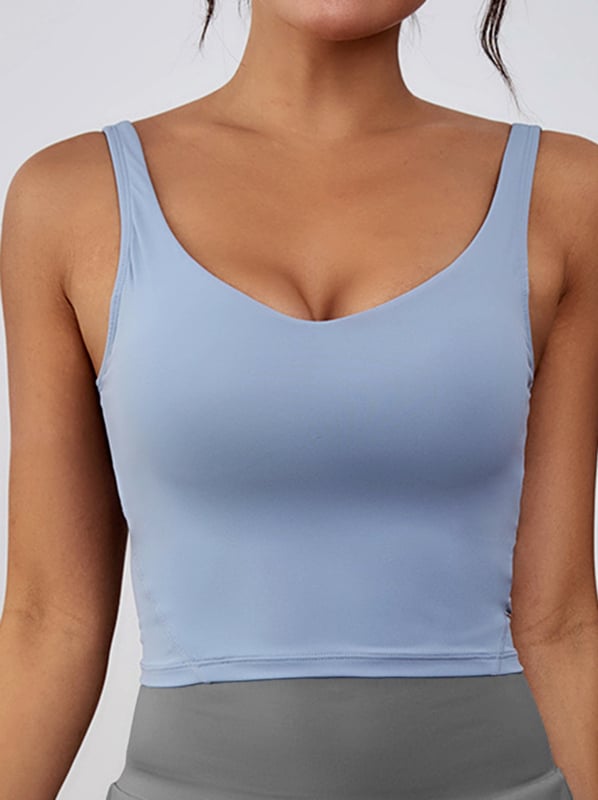 Sporta krūšturis skrējienam un jogai, bez stieplēm, ar noņemamiem pildījumiem, platām plecu siksnām, īss griezums, materiāls: neilons (poliamīds)