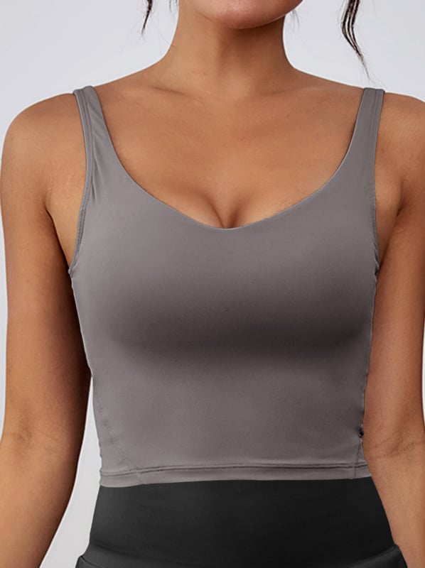 Sporta krūšturis skrējienam un jogai, bez stieplēm, ar noņemamiem pildījumiem, platām plecu siksnām, īss griezums, materiāls: neilons (poliamīds)