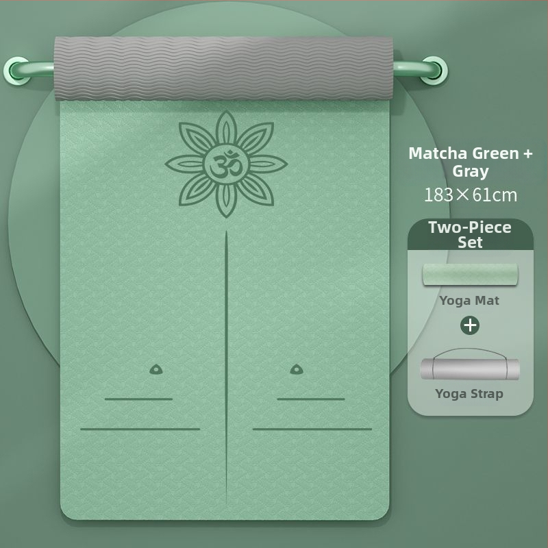 TPE jogas paklājs iesācējiem, 8 mm biezums, pretslīdošs, bez smaržas, ar āsānu vadlīnijām.