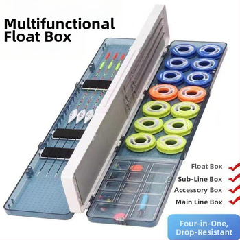 Többcélú horgász úszó doboz 12 úszóval, háromrétegű kialakítás, nagy kapacitás, rekeszek a fő- és mellékágak számára