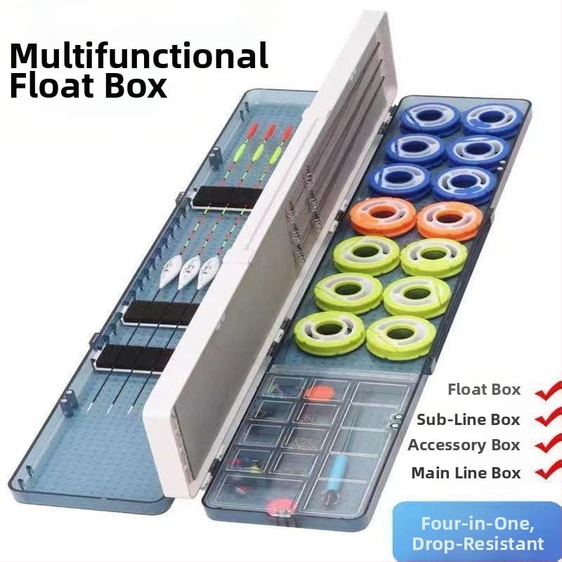 Többcélú horgász úszó doboz 12 úszóval, háromrétegű kialakítás, nagy kapacitás, rekeszek a fő- és mellékágak számára