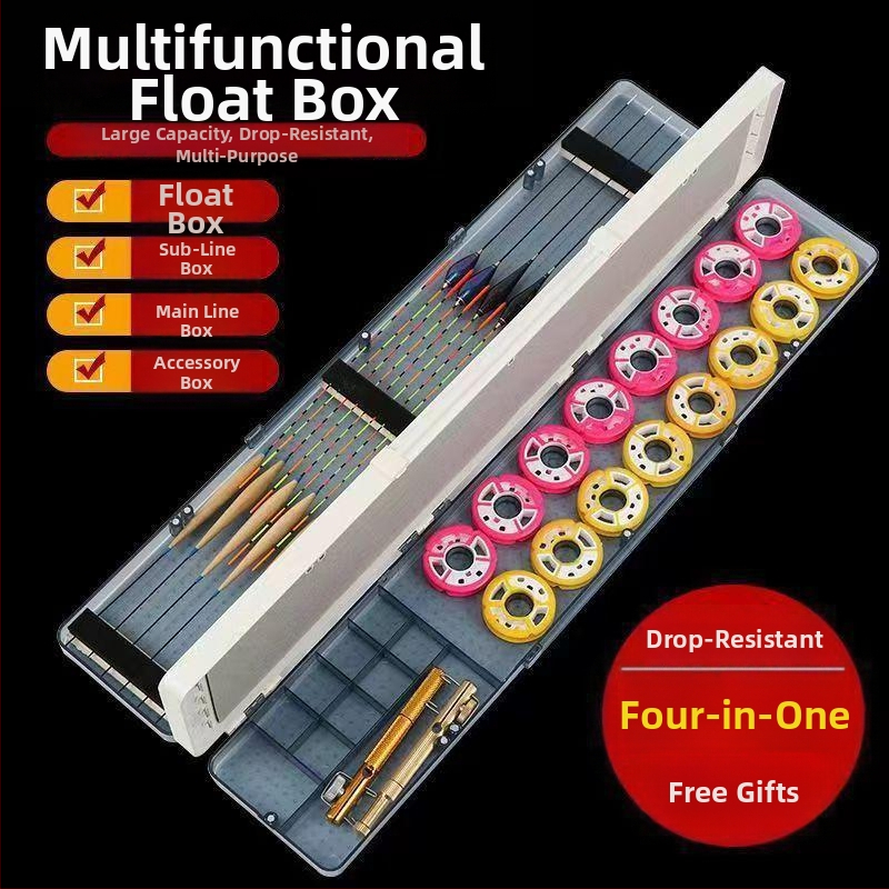 Többcélú horgász úszó doboz 12 úszóval, háromrétegű kialakítás, nagy kapacitás, rekeszek a fő- és mellékágak számára