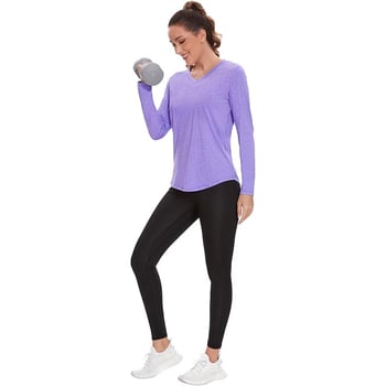 Unisex ilgas rankovės sportinis viršus su V-formos kaklu, UPF50+, greitai džiūsta, kvėpuojantis, atsparus vėjui