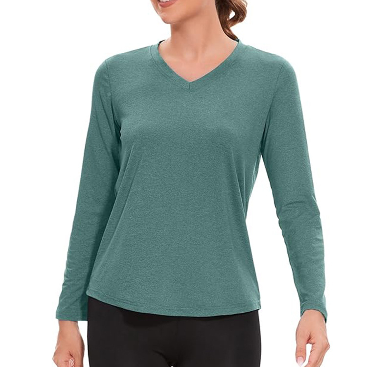 Unisex ilgas rankovės sportinis viršus su V-formos kaklu, UPF50+, greitai džiūsta, kvėpuojantis, atsparus vėjui