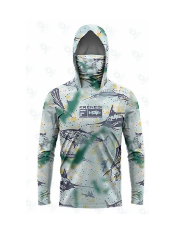 Vyrų žvejybos Hoodie su gobtuvu – greitas džiovinimas, kvėpuojantis, UV apsauga, drėgmės valdymas, pieno šilko audinys