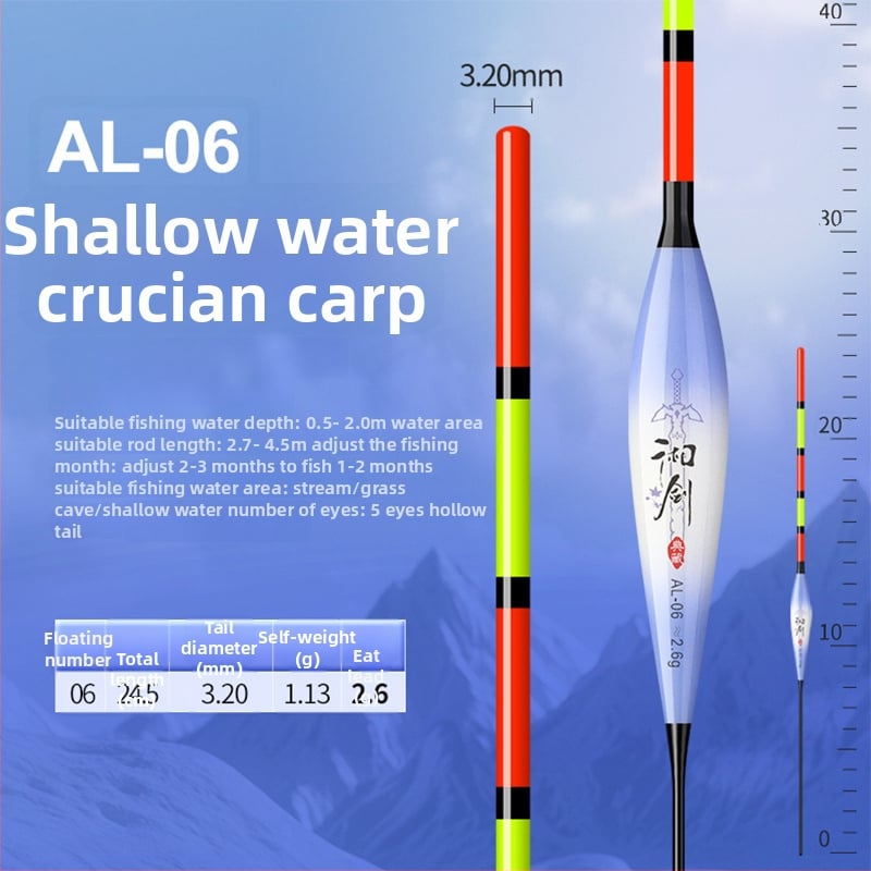 Vertikālais pludiņš ar nano dizainu visām ūdens tilpēm, ar pilnu aci un biezu tukšu asti, augsta jutība, gari metieni