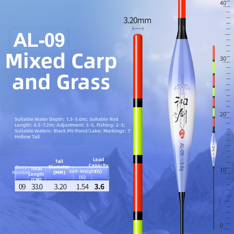 Vertikālais pludiņš ar nano dizainu visām ūdens tilpēm, ar pilnu aci un biezu tukšu asti, augsta jutība, gari metieni