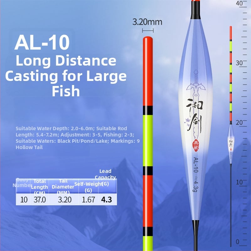 Vertikālais pludiņš ar nano dizainu visām ūdens tilpēm, ar pilnu aci un biezu tukšu asti, augsta jutība, gari metieni