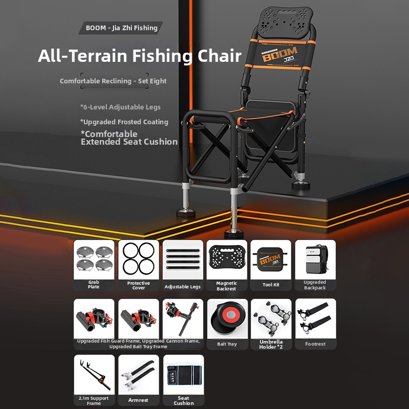 Saliekams zvejnieka krēsls ar atzveltni, alumīnija sakausējuma materiāls, portatīvs un piemērots visiem tereniem