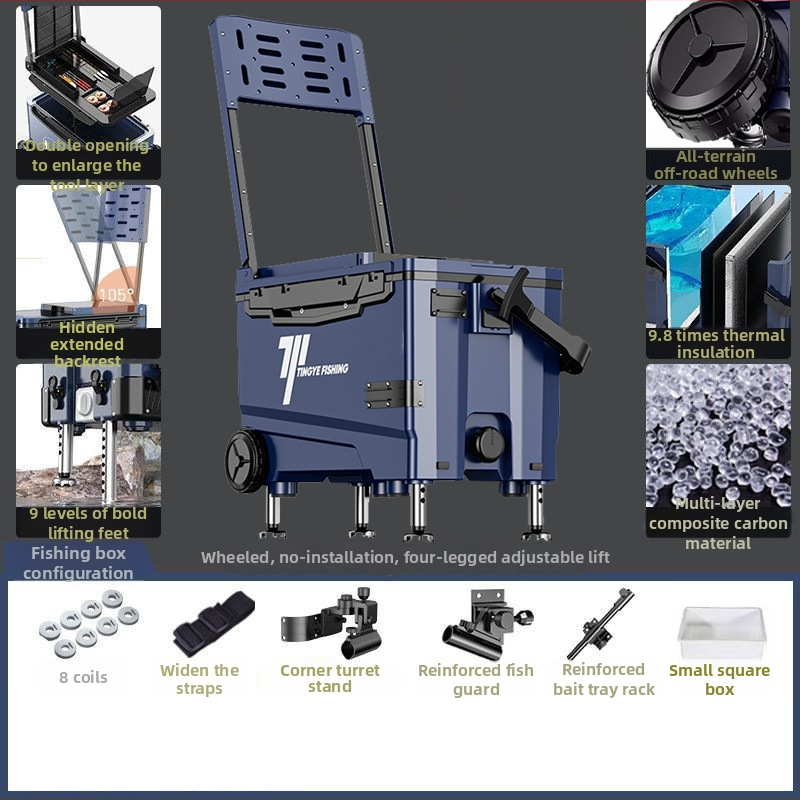 Makšķerēšanas kaste ar riteņiem, ultra viegla, daudzfunkcionāls aprīkojums makšķerēšanai, ABS, ietilpība 25–32 L