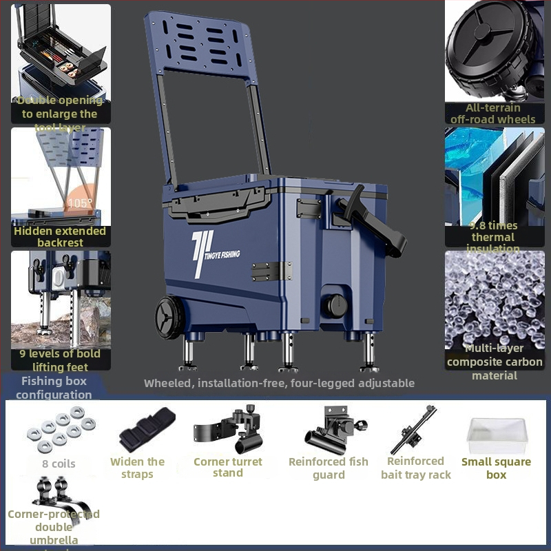 Makšķerēšanas kaste ar riteņiem, ultra viegla, daudzfunkcionāls aprīkojums makšķerēšanai, ABS, ietilpība 25–32 L