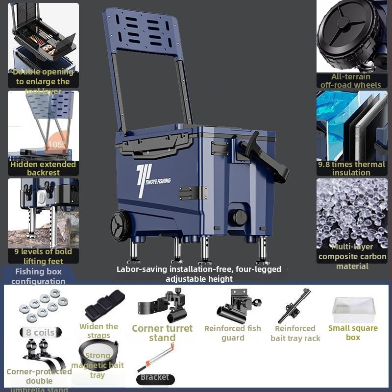 Makšķerēšanas kaste ar riteņiem, ultra viegla, daudzfunkcionāls aprīkojums makšķerēšanai, ABS, ietilpība 25–32 L