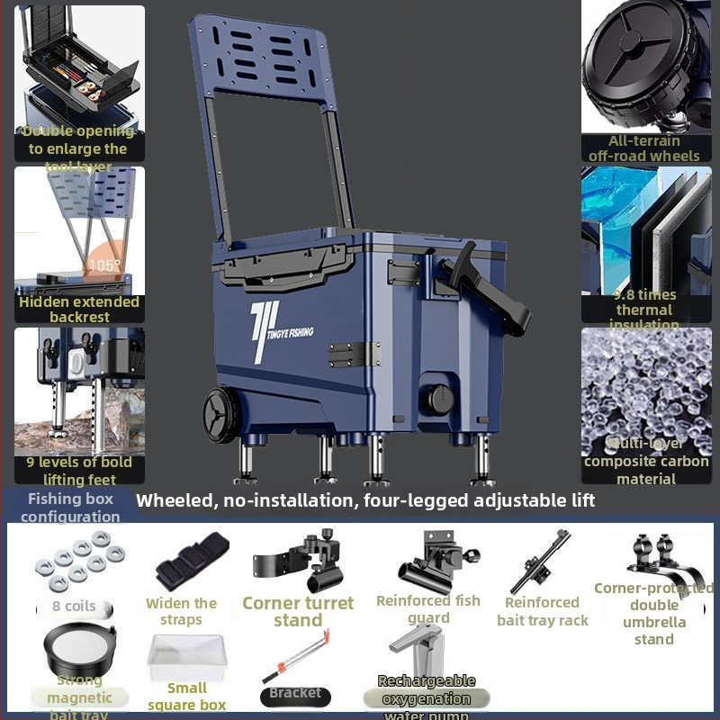 Makšķerēšanas kaste ar riteņiem, ultra viegla, daudzfunkcionāls aprīkojums makšķerēšanai, ABS, ietilpība 25–32 L