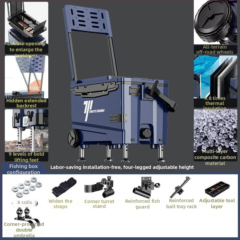 Makšķerēšanas kaste ar riteņiem, ultra viegla, daudzfunkcionāls aprīkojums makšķerēšanai, ABS, ietilpība 25–32 L