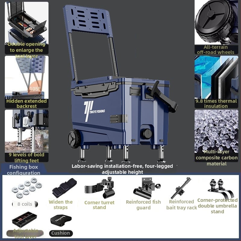 Makšķerēšanas kaste ar riteņiem, ultra viegla, daudzfunkcionāls aprīkojums makšķerēšanai, ABS, ietilpība 25–32 L
