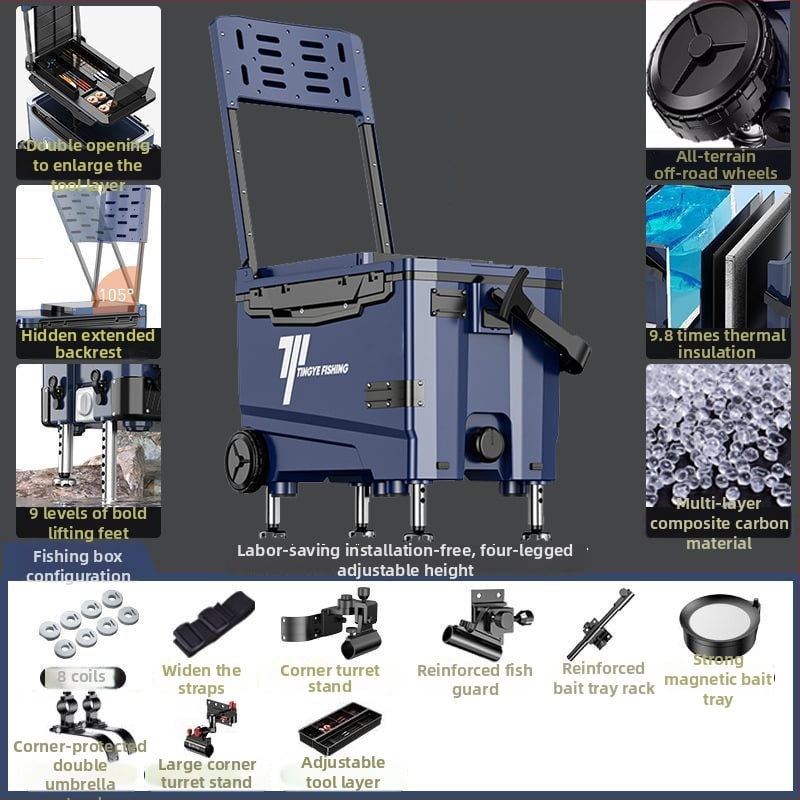 Makšķerēšanas kaste ar riteņiem, ultra viegla, daudzfunkcionāls aprīkojums makšķerēšanai, ABS, ietilpība 25–32 L