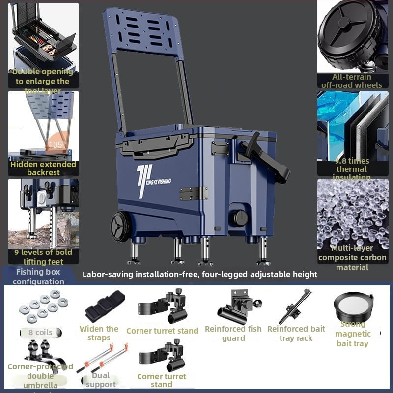 Makšķerēšanas kaste ar riteņiem, ultra viegla, daudzfunkcionāls aprīkojums makšķerēšanai, ABS, ietilpība 25–32 L